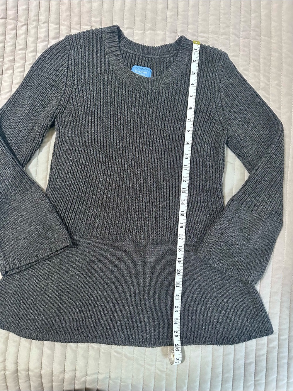 Simply Vera Vera Wang Dark Gray Ribbed Peplum Knit Sweater Size M - Picture 5 of 7